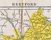 1900 Historical Original Map of Hertford, the UK