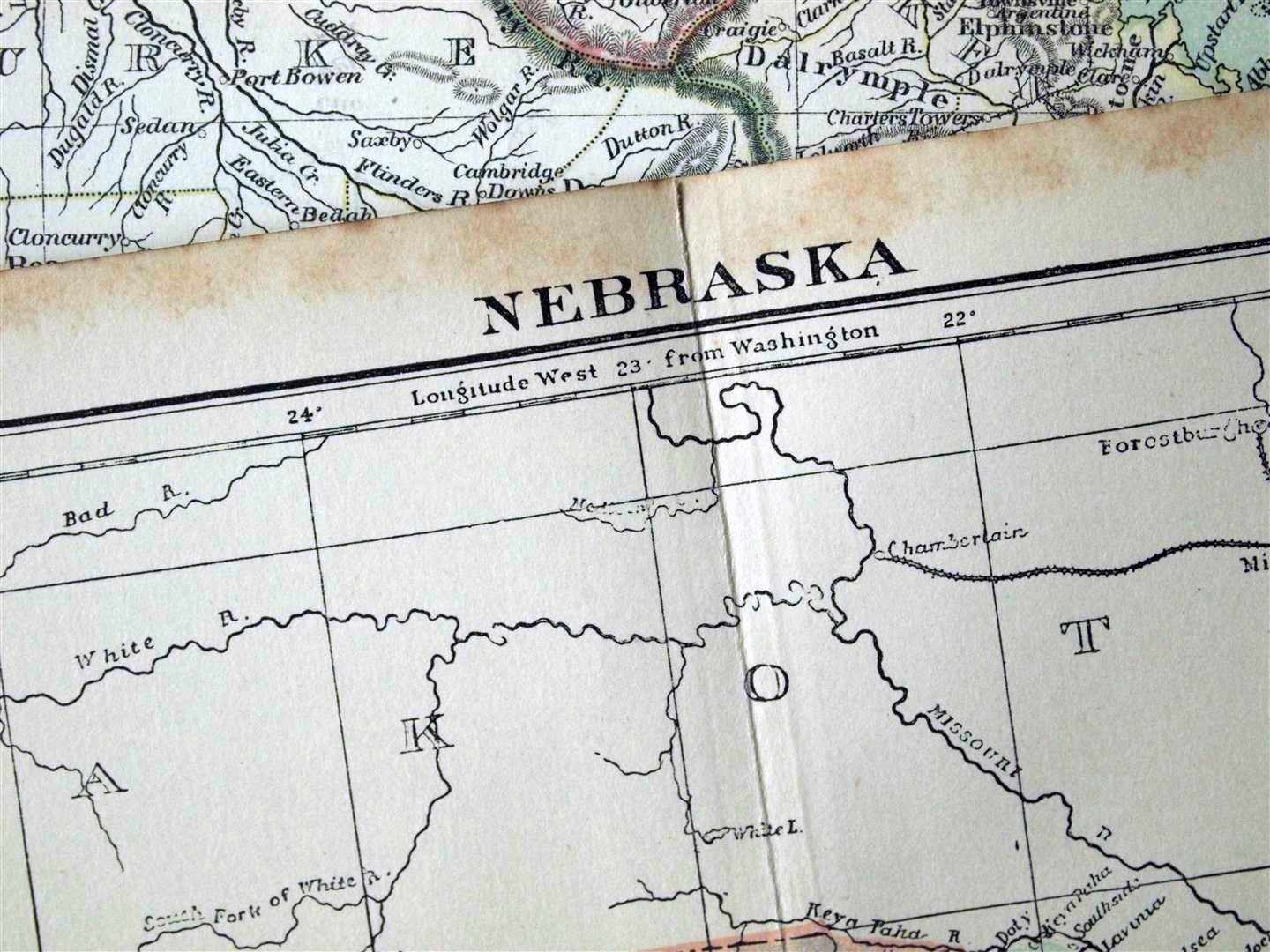 1890s Antique Map of Nebraska