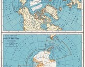 1937 Vintage Map of the Polar Regions