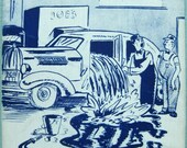 1940s Vintage Funny Car Wash Garage Postcard