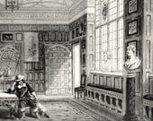 1847 Your Personal Downton Abbey Series. English Antique Wood Engraving of Ford House in Devonshire, England