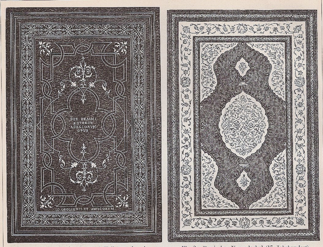1895 German Back-to-Back Antique Engraving of Book Covers
