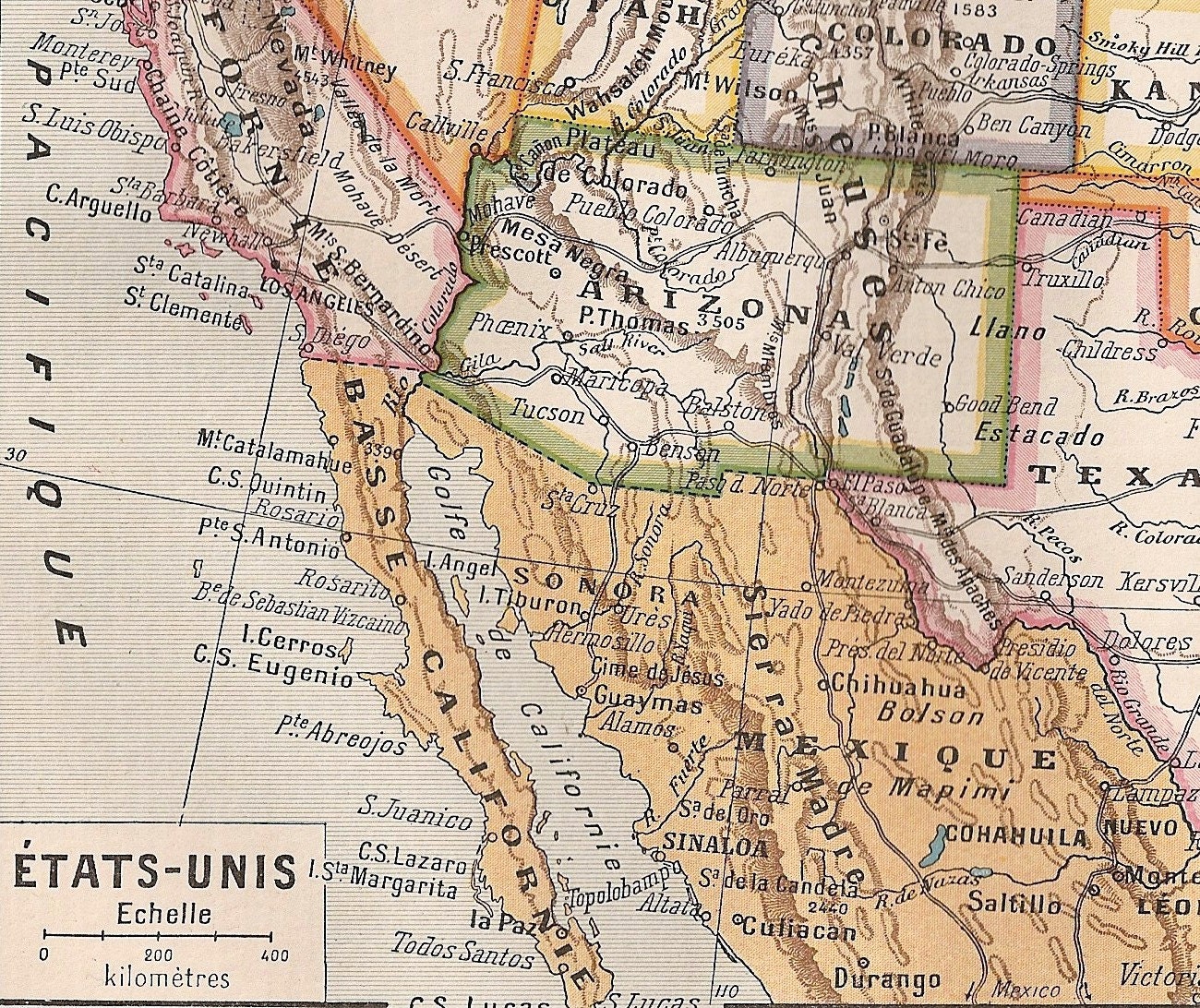 1908-1914 Antique French Map of the United States