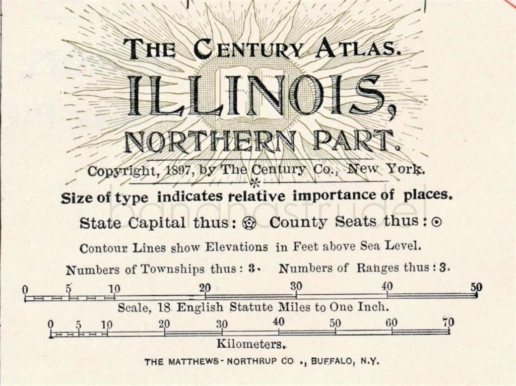 1902 Century Atlas Antique Map of the Northern Part of Illinois