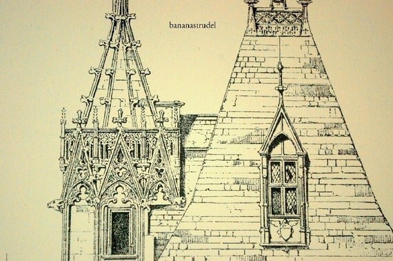 1872 Large Antique Plate of Architectural Details of the Jack Coeur's House, Bourges, France. Plate no. 13