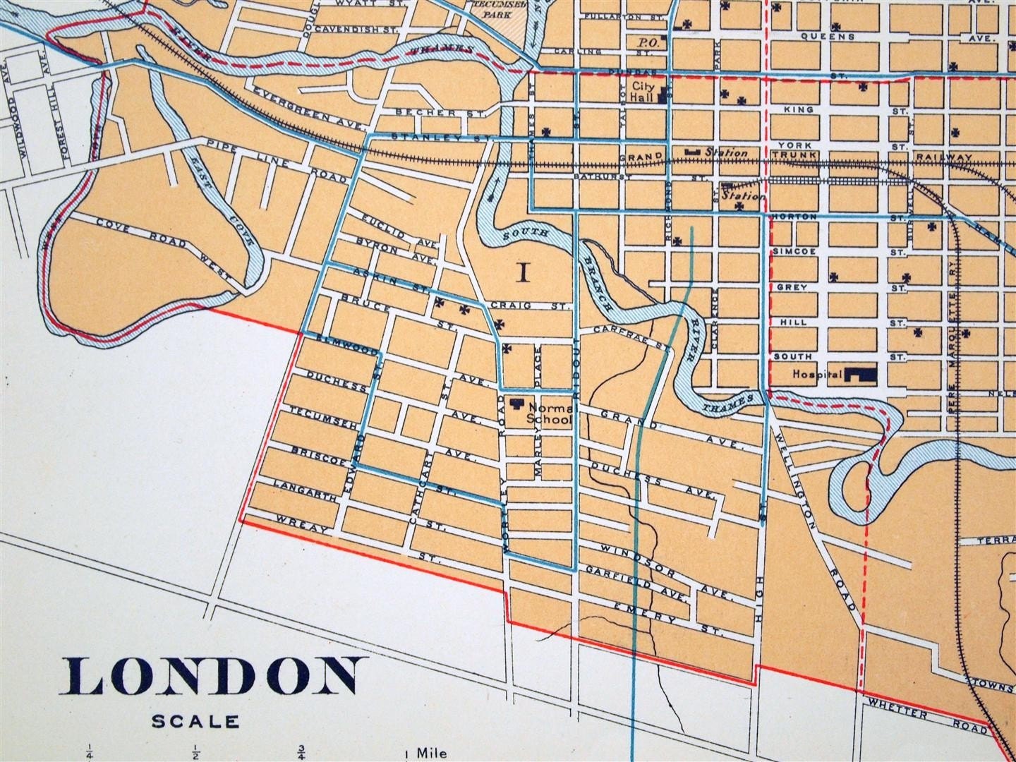 1915 Antique City Map of London Ontario Canada by bananastrudel