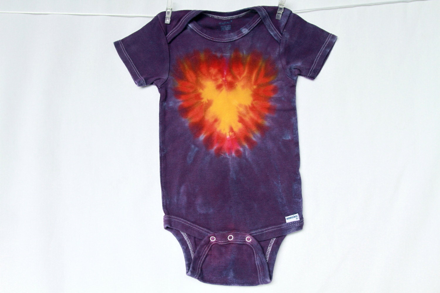 Children Toddler Onesie 18 months Tie Dye Golden Heart Purple Short Sleeve AnnThenBaby