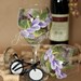 Woodland wrap around hand painted wine glass in a pure purple around floral design. FREE personalization and dishwasher safe