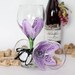 Stargazer Lilly in violet pansy purple hand painted wine glass - FREE personalization, dishwasher safe