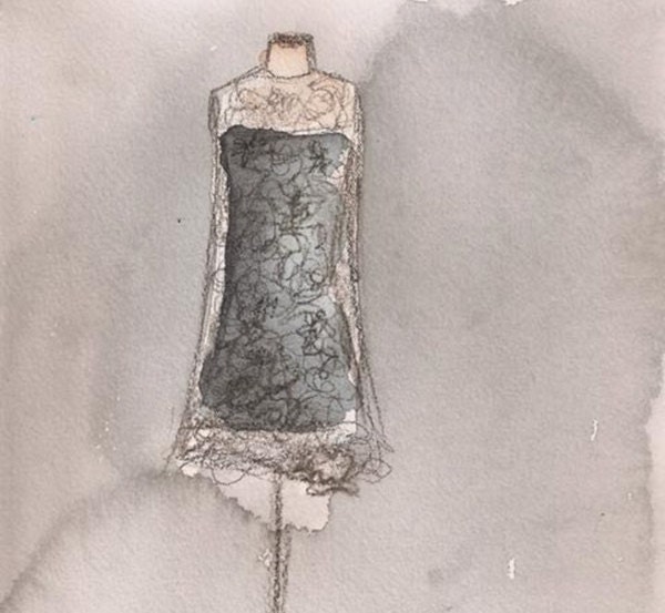 Vintage Dress Painting - Original Watercolor and Charcoal - Vintage Olivia Dress - 8x10 - Lauren Maurer Artworks on Etsy