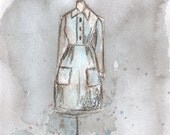 Print - Watercolor and Charcoal - Vintage Dress Painting - Vintage Jane Dress - 8x10 - Lauren Maurer Artworks on Etsy