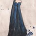 Print - Watercolor and Charcoal Painting - Royal Blue Vintage Dress - 10x13