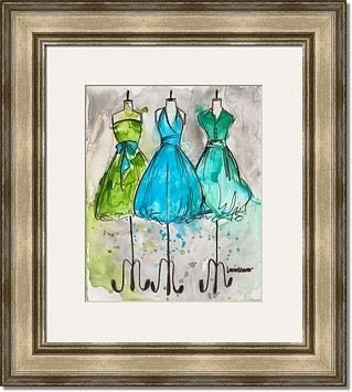 Print - Watercolor and Ink - Vintage Dress Painting - Vintage Aqua Trio - 8x10