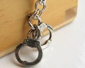 Handcuffs charm necklace, silver pewter hand cuffs, police fetish, BDSM, sexual fantasy, sexy erotica