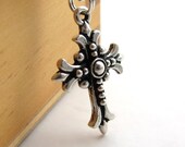 Traditional New Orleans cross charm necklace - Tierra Cast silver pewter fleur, historical Christian symbol, Easter cross, spirituality