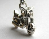 Vintage 50's Chopper  Motorcycle retro charm necklace, silver pewter, travel, adventure, journey