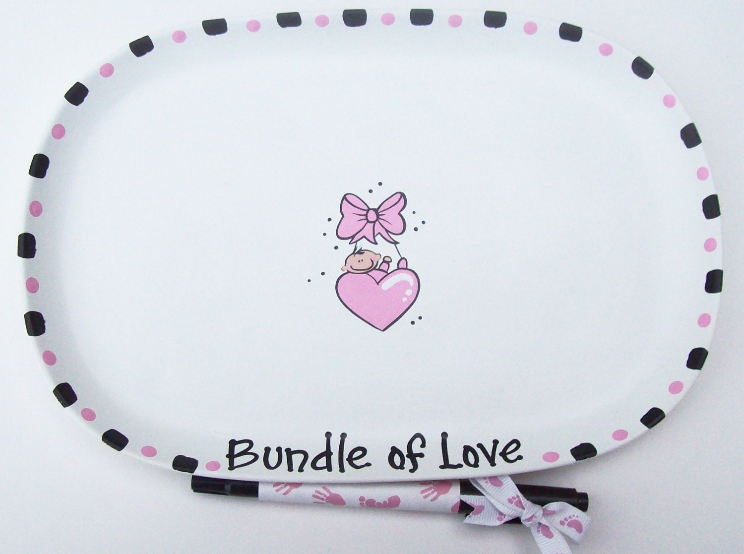Ceramic Signature  Plate to Welcome New BABY GIRL - Baby Shower Guest Book Alternative
