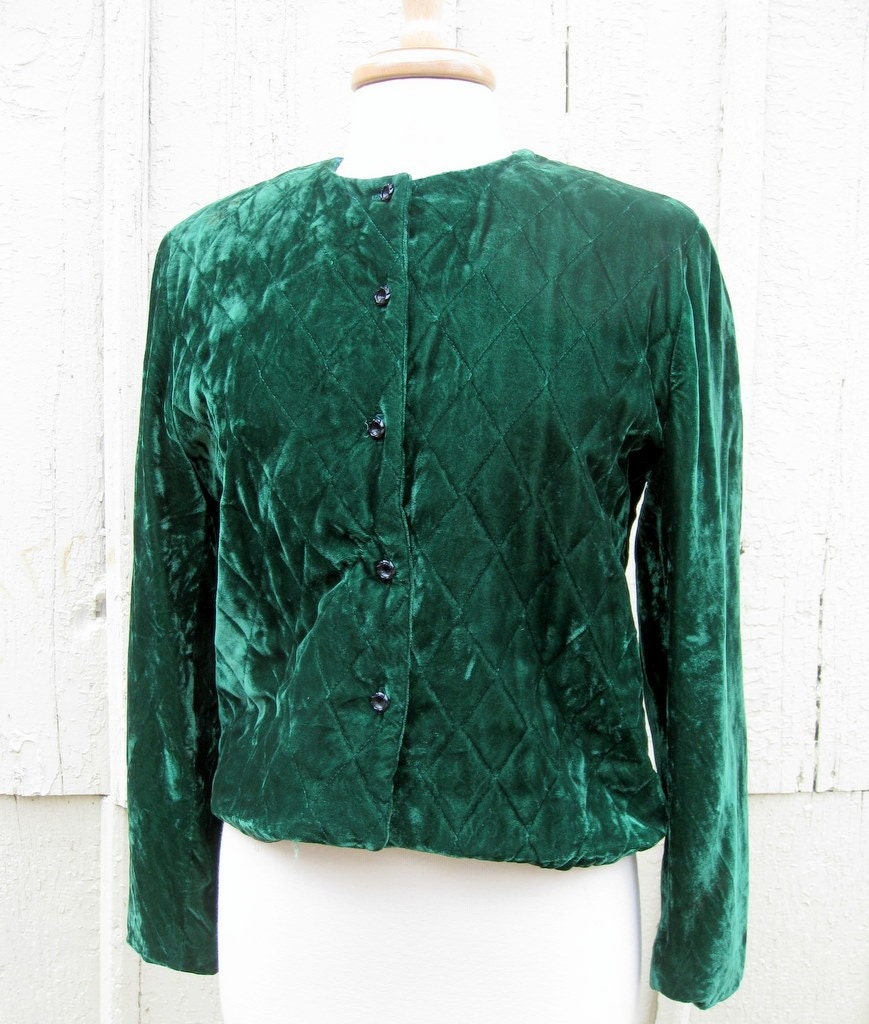 Kelly Green Quilted Velvet Jacket Medium - stacyleighatelier