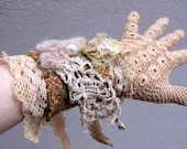 Tea Stained Lace and Woven Textile Cuff