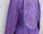 Purple Peacock Vintage Embroidered Cotton Jacket Size Large