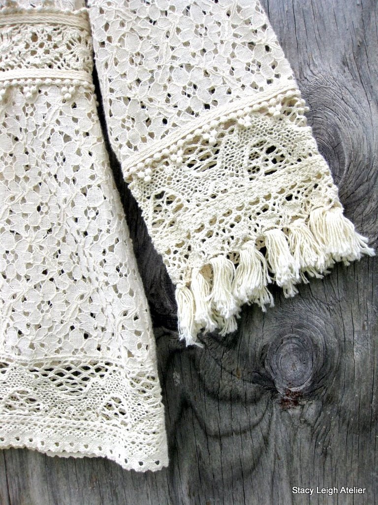 Ivory Lace Jacket with Wide Crocheted Trim Size Small to Medium