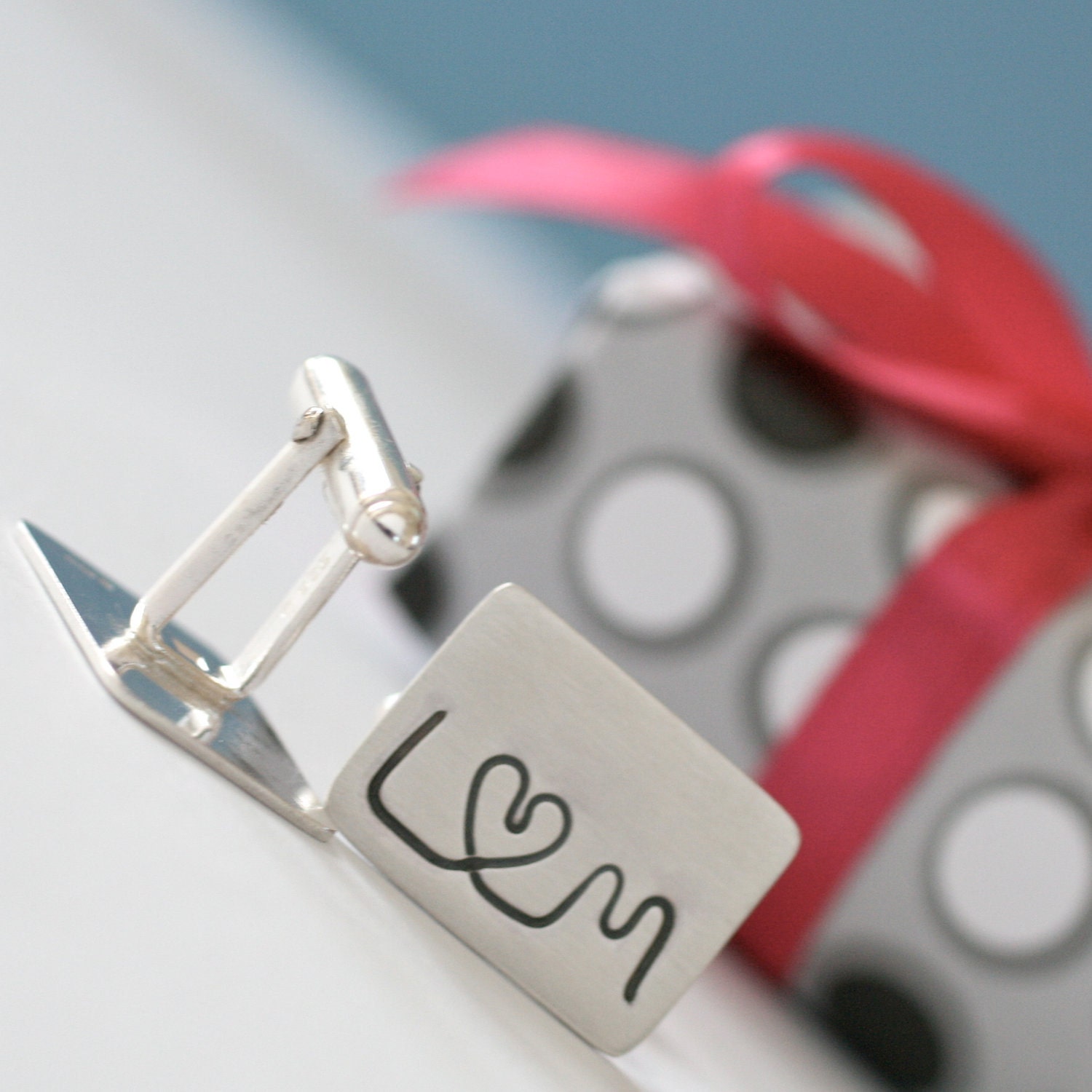 Personalised Silver Cufflinks - I Heart U Initials HANDMADE
