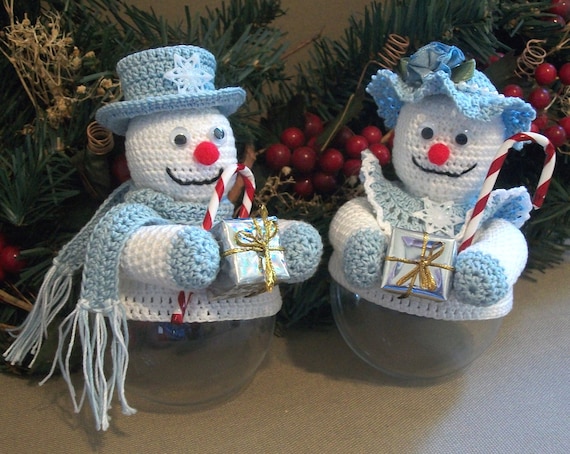 Christmas Ornament Covers Snow Couple Crochet Thread Patterns PDF