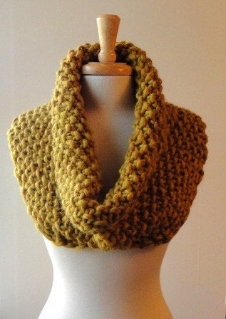 Large Gold Cowl, Chunky Knit Scarf, Luxury Yarn