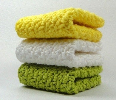 Sunny Citrus Crochet Washcloth, Crocheted Cotton Dishcloths