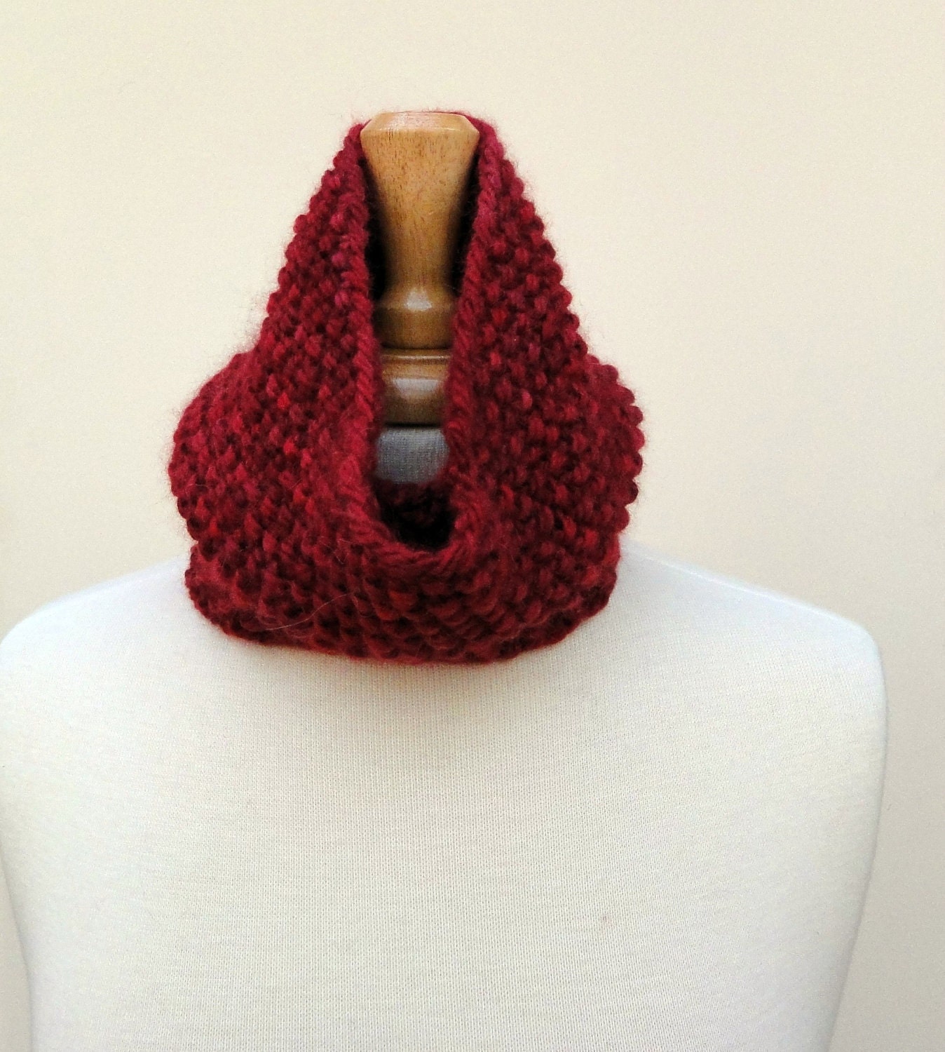 Lightweight Cowl Scarf Knitted Unisex Red Baby Alpaca by Easy123