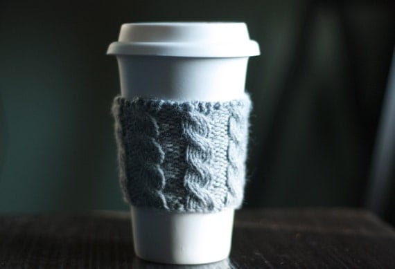 Cable Knit Coffee Cozy - Heather Gray