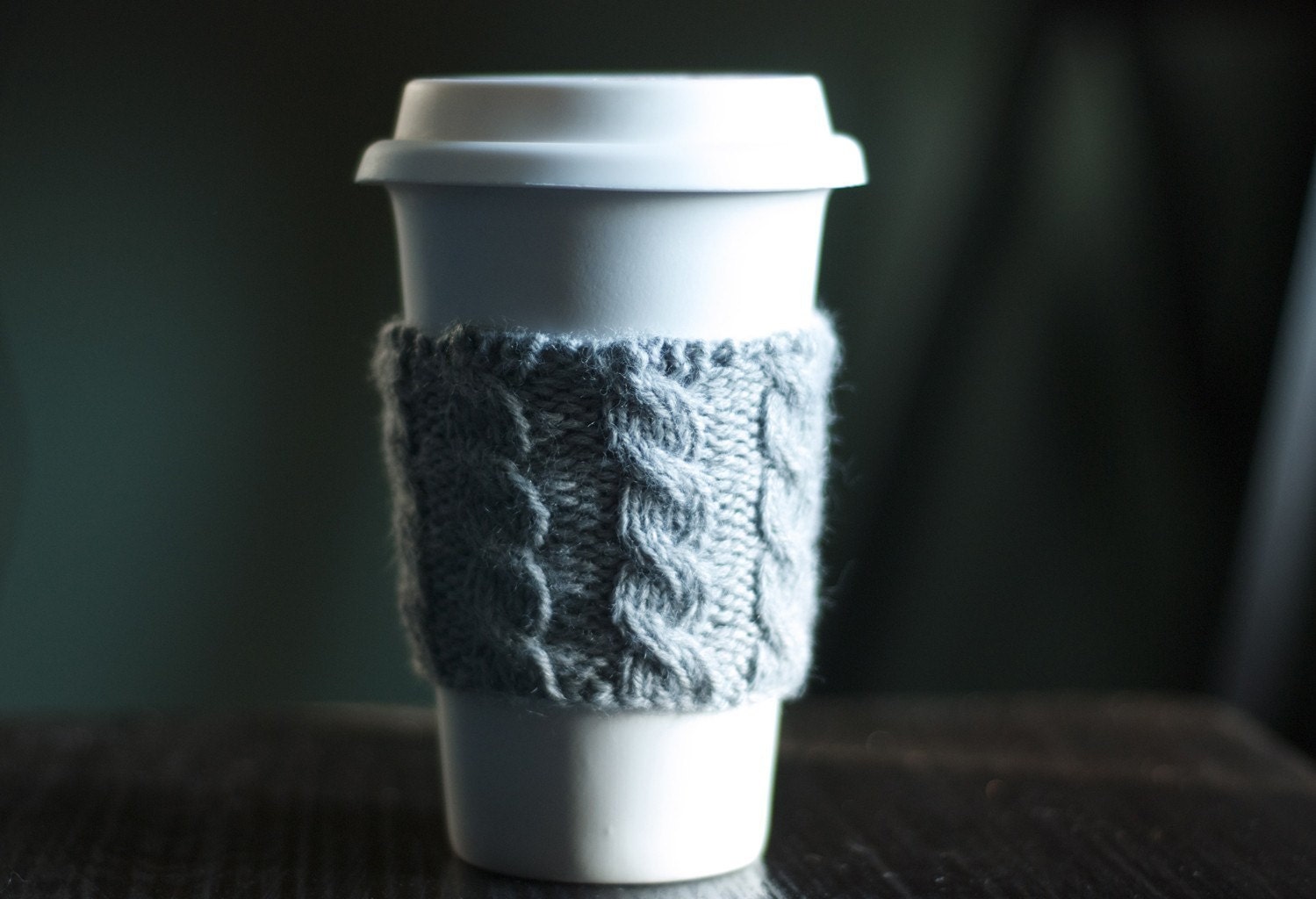 Cable Knit Coffee Cozy - Heather Gray