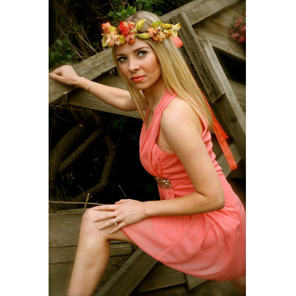 LIAISON Collection by Kat Swank, Wreath - ALL VINTAGE materials. Golden Peach Apricot- Other colors available. Wear it several ways...