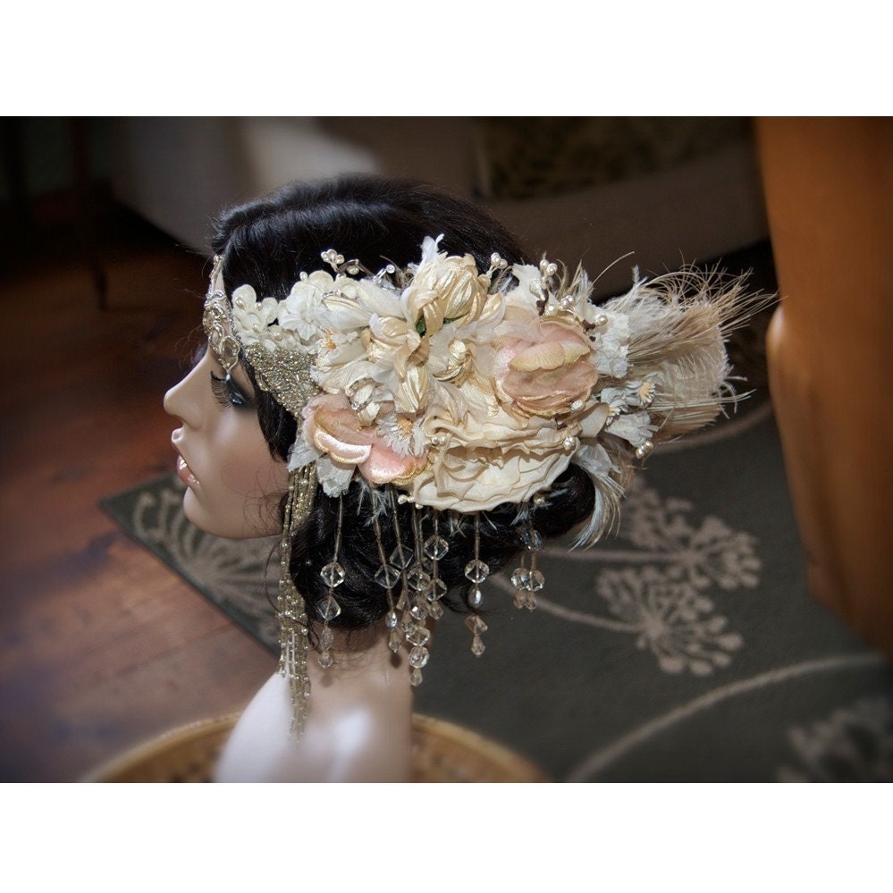 The ALANA Headdress- Custom Made luxe Headband Headdress with Vintage Elements. Fit for a queen.