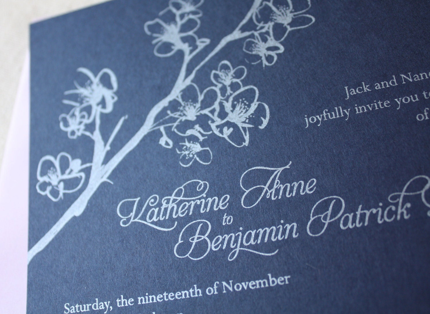 The Samantha Screenprinted Cherry Blossom Wedding Invitation Suite