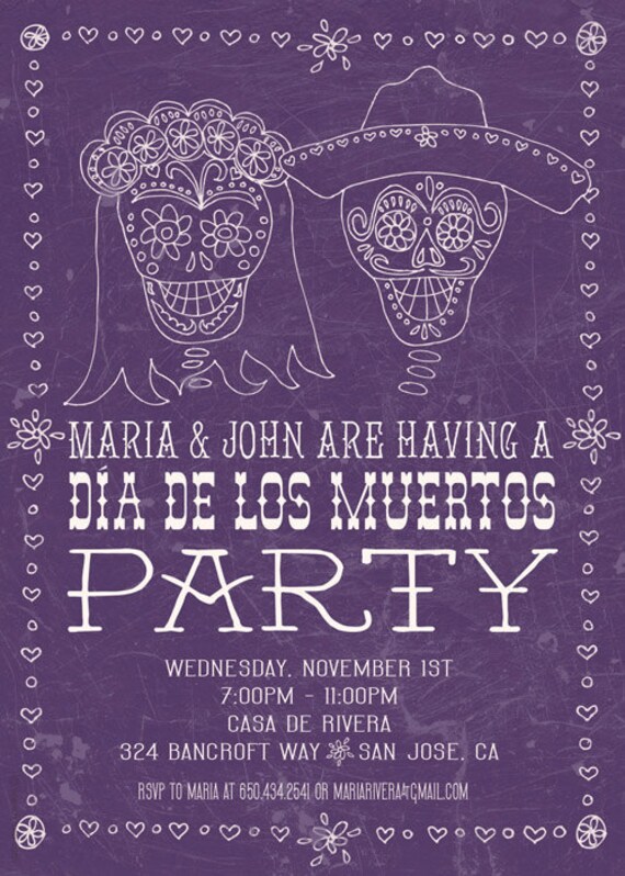 Dia De Los Muertos (Day of the Dead) Style Party Invitation - Fiesta, Birthday, Bridal Shower, Any Occasion