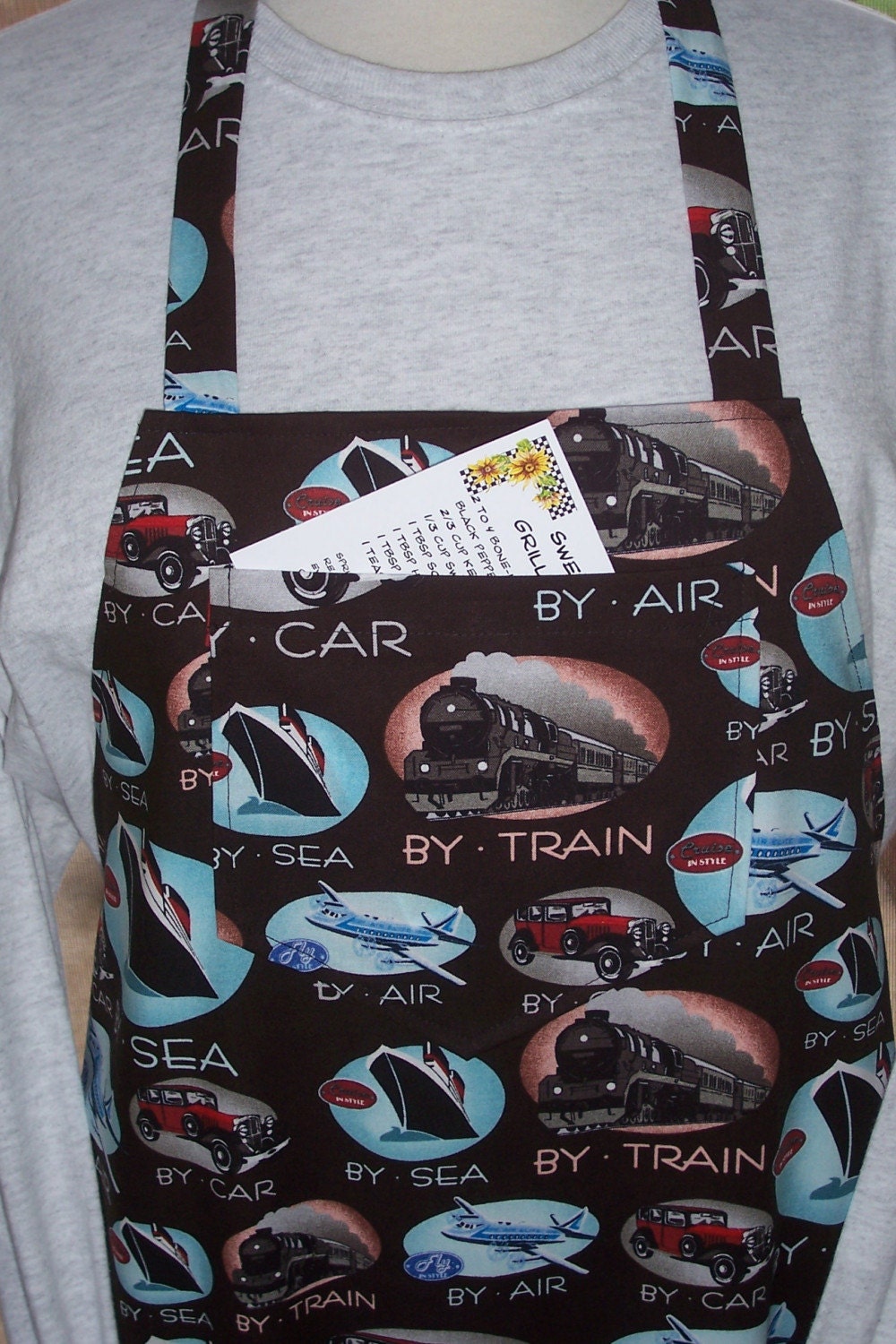 Mens Apron - Vintage Voyager - BBQ Style Planes Trains Automobiles Black