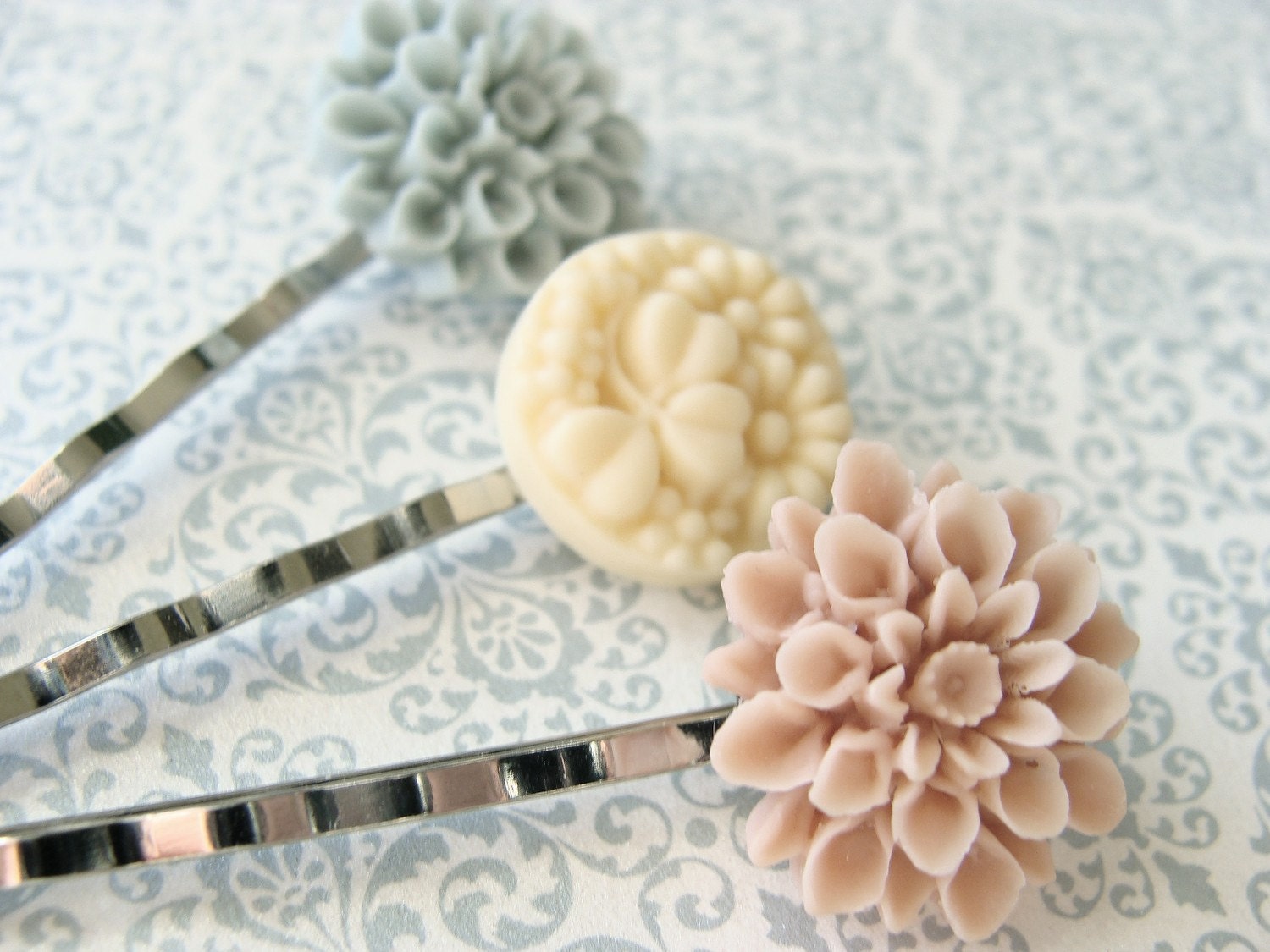 Sweet And Simple Hair Pin Trio. Silver