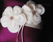 Purple Silk Pillow with Hand Cut Ivory Flowers and Pearls- Gabrielle