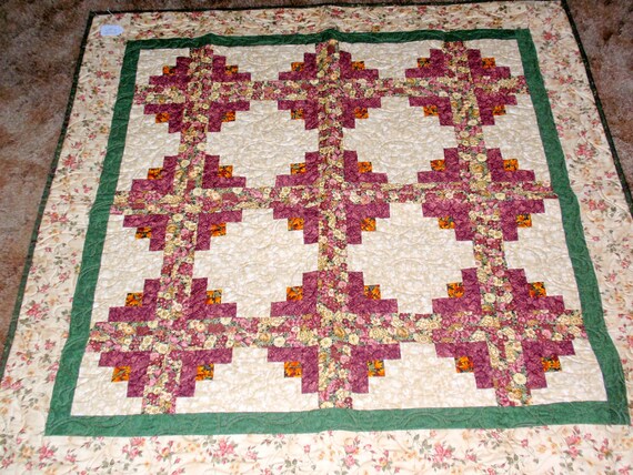 Burgundy Cream and Hunter Green Quilt by terribhappy on Etsy