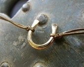 Leather Horseshoe Bracelet- Metallic Bronze Leather Bracelet with 14K Gold Fill Horseshoe