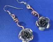 ROSE EARRINGS dangle, copper/ silver