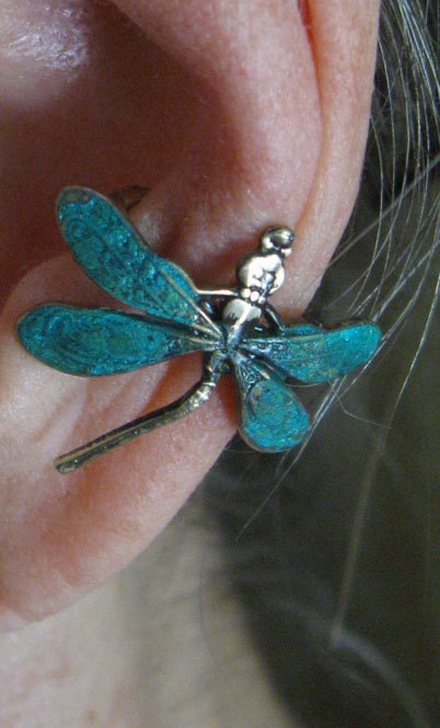 DRAGONFLY EAR CUFF with green patina