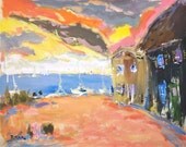 Seascape Painting Abstract Original with sailboats by Russ Potak