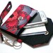 Custom Fit Cell Phone Cozy with coordinating keychain wristlet and inside pocket - Red flower