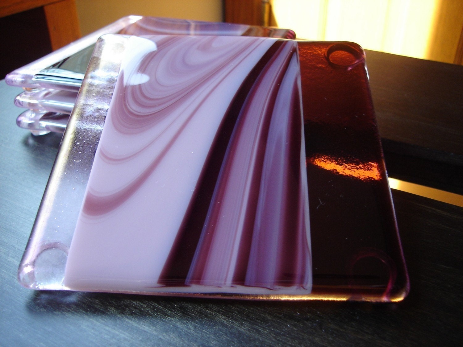 Plum Swirls Fused Glass Coasters