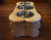2 Quart (1) and 1 Quart (2) 8 Inch Triple - Ergonomically Designed Pet Feeder - STAINED The Color Of Your Choice