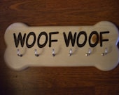 6 Hook Bone Shaped Leash and Collar Holder - Woof Woof