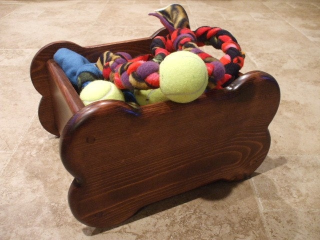 Pet Toy Box - Small Bone Shaped - Stained Red Mahogany