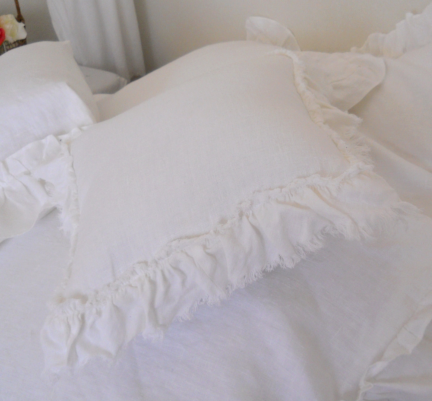 LILY ..EURO SHAM....Set of 3...100% Linen with frayed ruffle